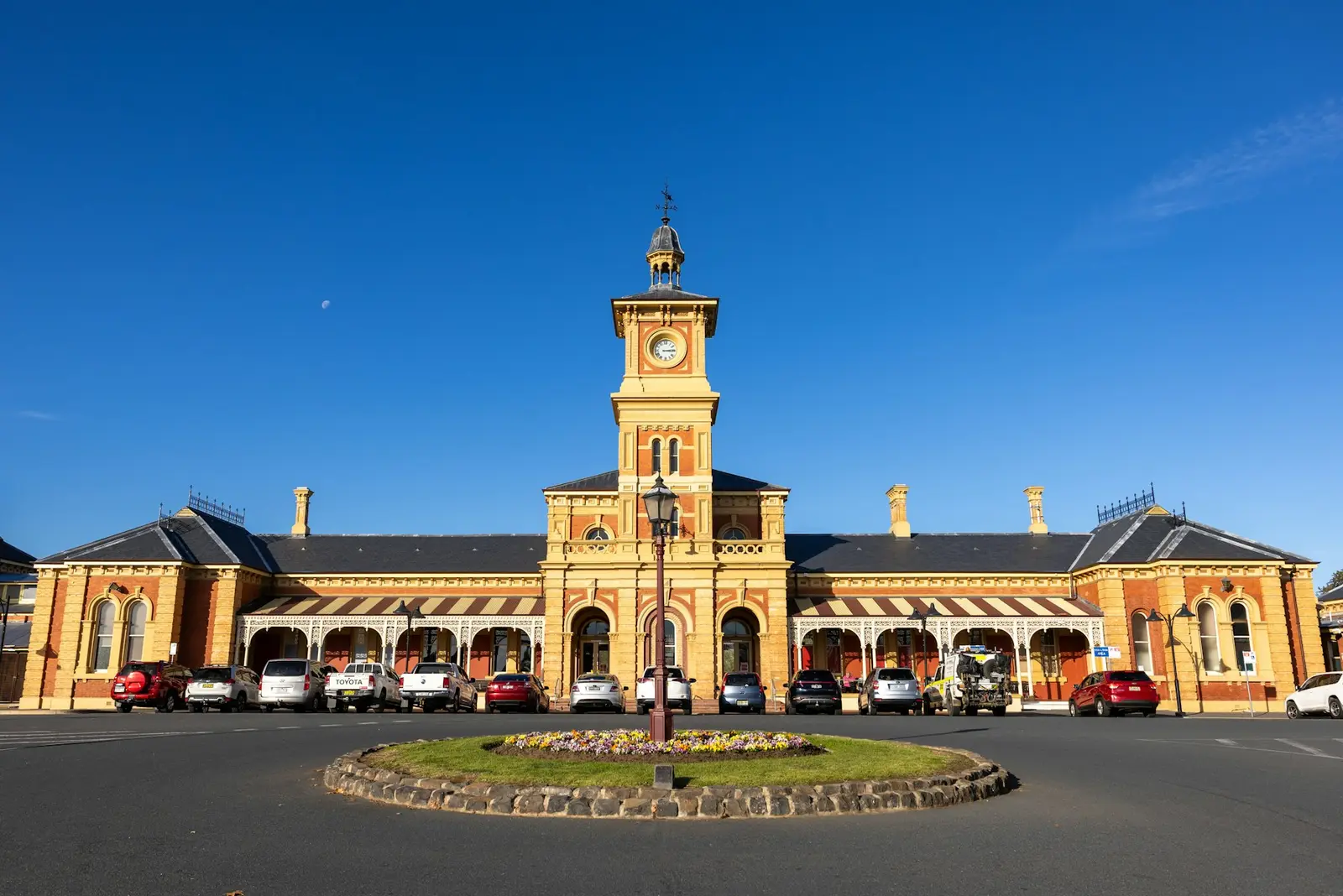 The clock tower of Albury's railway station
